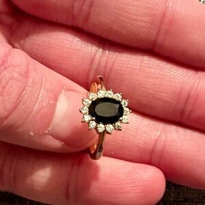 Vintage 2ct. Black Onyx and 14k GP Ring with Halo Setting